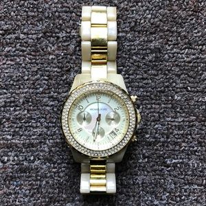Michael Kors gold + cream horn + rhinestones Watch